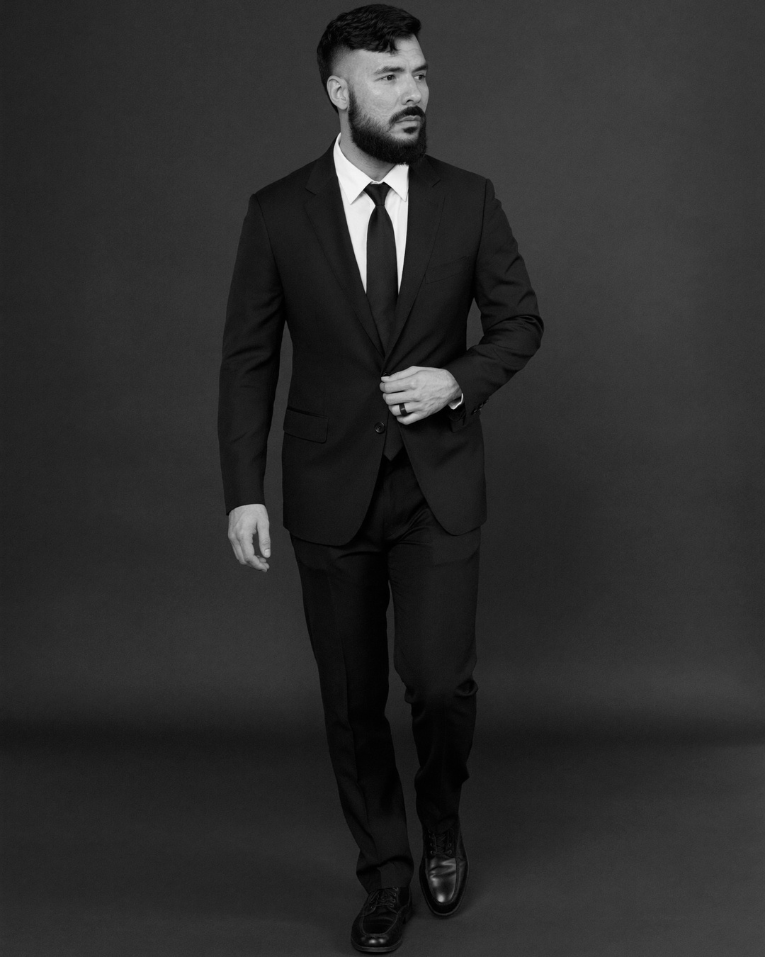 Gerardo Mata, full-length fine-art black and white portrait