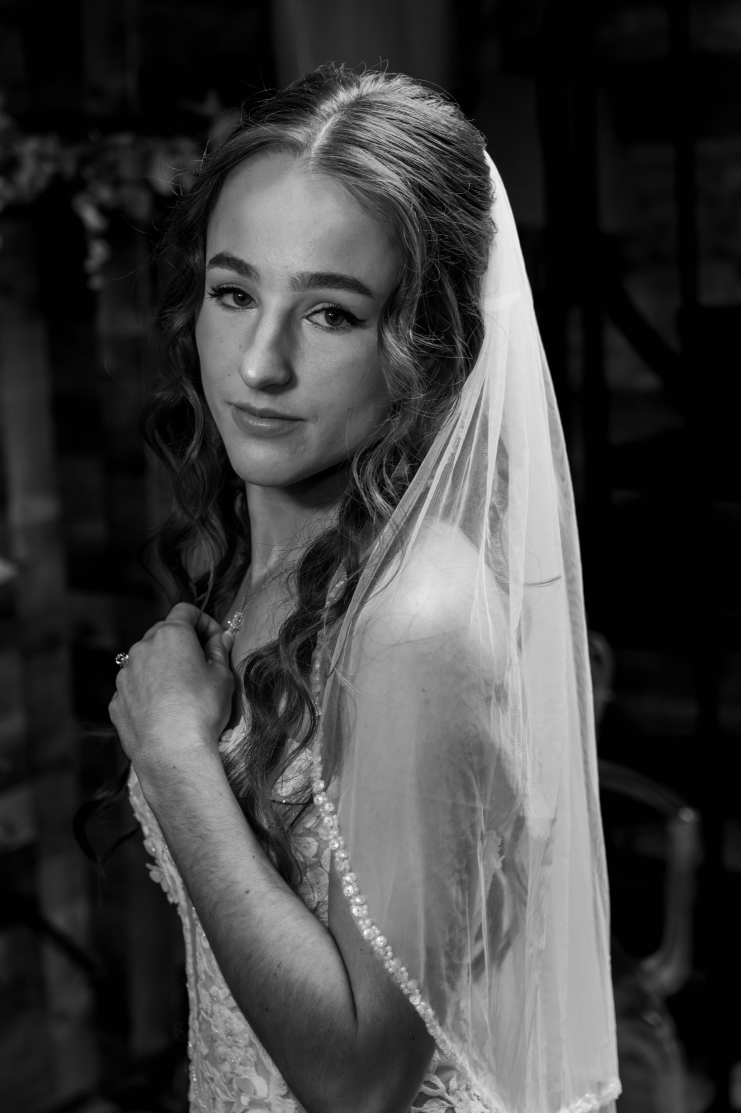 Fine-art black and white bridal portrait